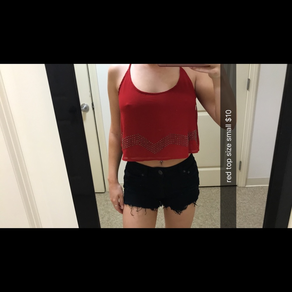 red beaded crop top